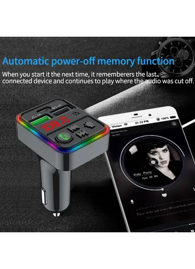 Bluetooth 5.0, Hands-free Call, FM Transmitter MP3 Music Player with Colorful LED Light, Type-C &amp; Dual USB Car Charger U-disk / TF Card F18