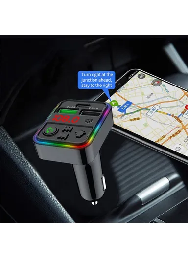 Bluetooth 5.0, Hands-free Call, FM Transmitter MP3 Music Player with Colorful LED Light, Type-C &amp; Dual USB Car Charger U-disk / TF Card F18