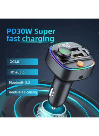 Bluetooth-compatible 5.3 FM Transmitter with Digital Display, PD 30W &amp; QC 3.0 Car Charger Audio MP3 Player C4S