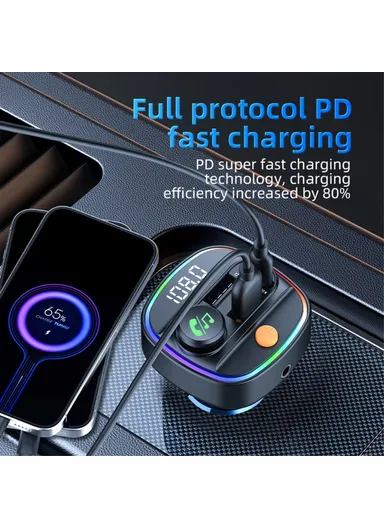 Bluetooth-compatible 5.3 FM Transmitter with Digital Display, PD 30W &amp; QC 3.0 Car Charger Audio MP3 Player C4S