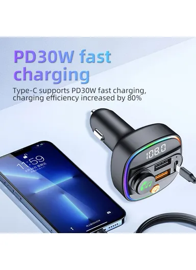 Bluetooth-compatible 5.3 FM Transmitter with Digital Display, PD 30W &amp; QC 3.0 Car Charger Audio MP3 Player C4S