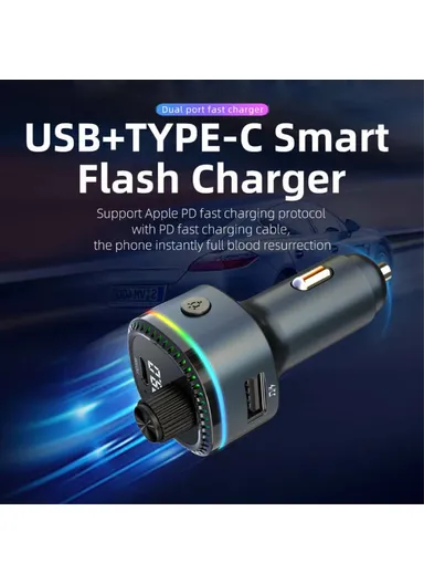Bluetooth Adapter FM Transmitter Car MP3 Music Player with Type-C &amp; USB Car Charger C58