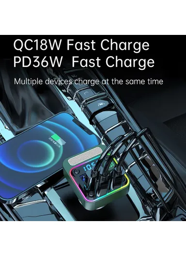 5.3 Bluetooth-compatible Car Adapter, FM Transmitter, MP3 Player with Dual PD Type-C &amp; Dual USB Car Charger BC91