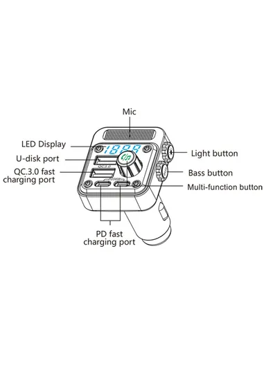 5.3 Bluetooth-compatible Car Adapter, FM Transmitter, MP3 Player with Dual PD Type-C &amp; Dual USB Car Charger BC91
