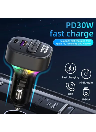 Colorful Light Car Bluetooth-compatible Adapter FM Transmitter MP3 Player Type-C &amp; USB Car Charger C50