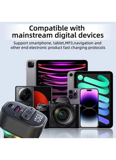 Colorful Light Car Bluetooth-compatible Adapter FM Transmitter MP3 Player Type-C &amp; USB Car Charger C50