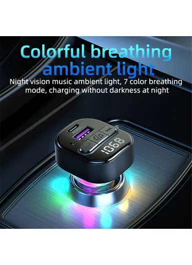Colorful Light Car Bluetooth-compatible Adapter FM Transmitter MP3 Player Type-C &amp; USB Car Charger C50