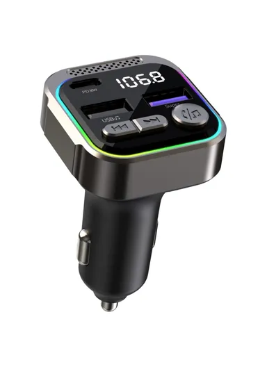 Alloy Bluetooth-compatible Car Adapter, FM Transmitter, MP3 Player with PD 30W Type-C &amp; Dual USB Car Charger C54