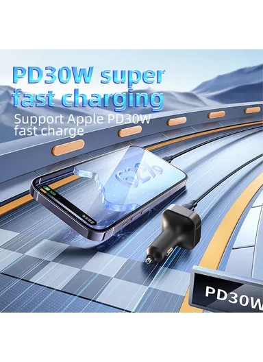 Alloy Bluetooth-compatible Car Adapter, FM Transmitter, MP3 Player with PD 30W Type-C &amp; Dual USB Car Charger C54