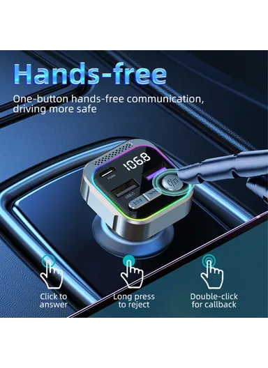 Alloy Bluetooth-compatible Car Adapter, FM Transmitter, MP3 Player with PD 30W Type-C &amp; Dual USB Car Charger C54