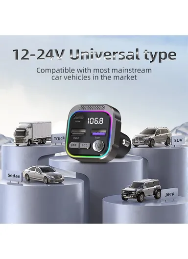 Alloy Bluetooth-compatible Car Adapter, FM Transmitter, MP3 Player with PD 30W Type-C &amp; Dual USB Car Charger C54
