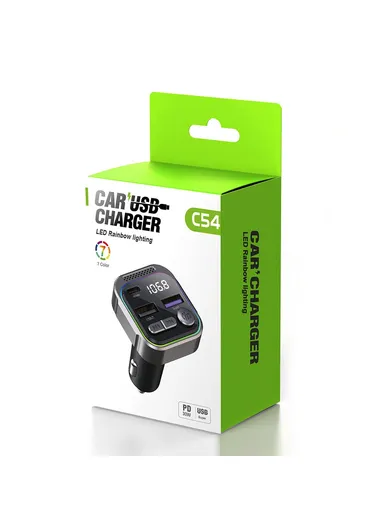 Alloy Bluetooth-compatible Car Adapter, FM Transmitter, MP3 Player with PD 30W Type-C &amp; Dual USB Car Charger C54