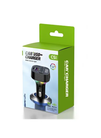 Colorful Light Car Bluetooth-compatible Adapter Type-C &amp; USB Car Charger FM Transmitter MP3 Music Player C51