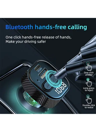 PD 30W Fast Charging USB &amp; Type-C Car Charger Bluetooth-compatible FM Transmitter with Colorful Light C50