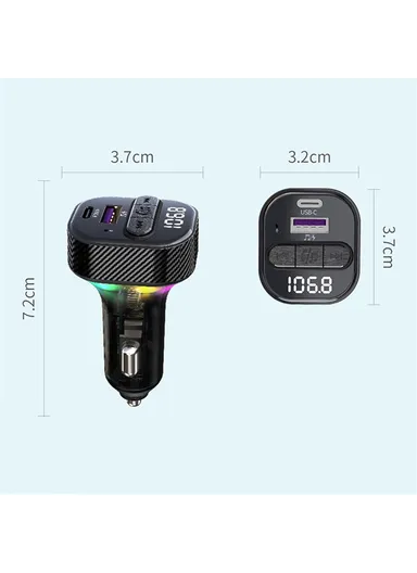 PD 30W Fast Charging USB &amp; Type-C Car Charger Bluetooth-compatible FM Transmitter with Colorful Light C50