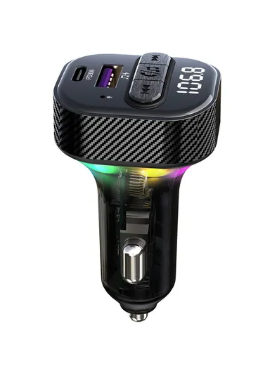 PD 30W Fast Charging USB &amp; Type-C Car Charger Bluetooth-compatible FM Transmitter with Colorful Light C50