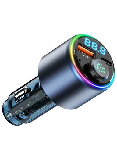 48W Car Charger Fast Charging Adapter, Bluetooth-Compatible, MP3 Player, FM Transmitter with Ambient Light BC89