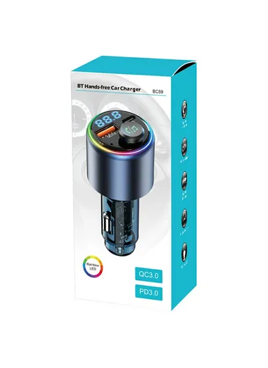 48W Car Charger Fast Charging Adapter, Bluetooth-Compatible, MP3 Player, FM Transmitter with Ambient Light BC89