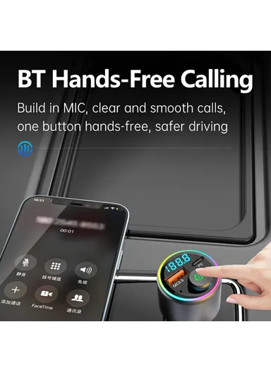 48W Car Charger Fast Charging Adapter, Bluetooth-Compatible, MP3 Player, FM Transmitter with Ambient Light BC89