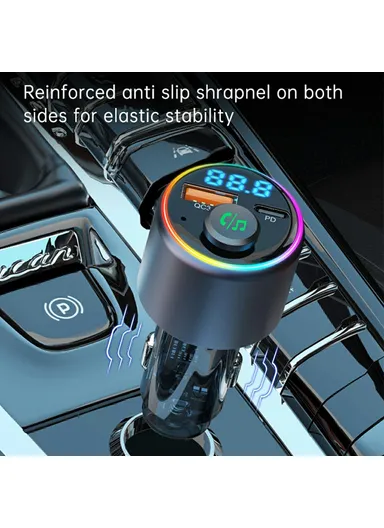 48W Car Charger Fast Charging Adapter, Bluetooth-Compatible, MP3 Player, FM Transmitter with Ambient Light BC89