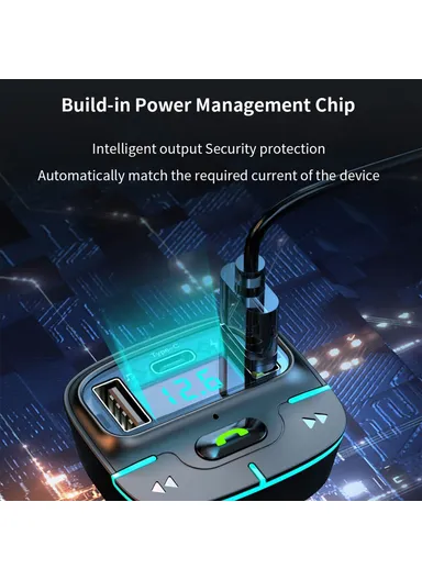 Car BT MP3 Player FM Transmitter with Car Charger LED Voltage Display Lossless Audio Quality GZ03