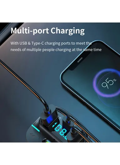 Car BT MP3 Player FM Transmitter with Car Charger LED Voltage Display Lossless Audio Quality GZ03