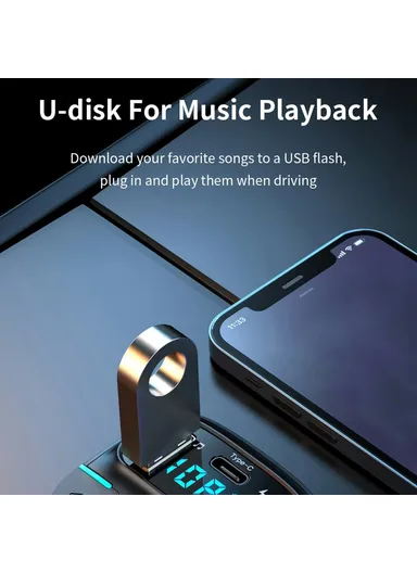 Car BT MP3 Player FM Transmitter with Car Charger LED Voltage Display Lossless Audio Quality GZ03