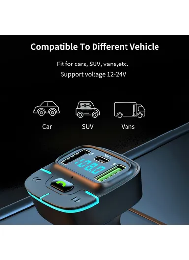 Car BT MP3 Player FM Transmitter with Car Charger LED Voltage Display Lossless Audio Quality GZ03