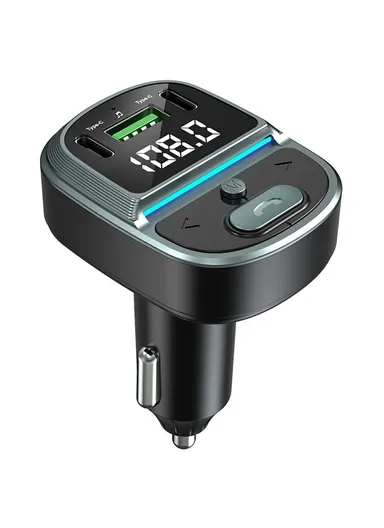 Bluetooth-compatible Car Charger with Voltage Display, MP3 Player, Dual Type-C &amp; USB Charging Adapter GZ07