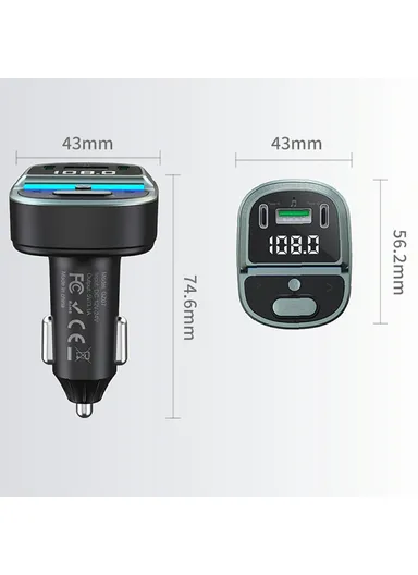 Bluetooth-compatible Car Charger with Voltage Display, MP3 Player, Dual Type-C &amp; USB Charging Adapter GZ07