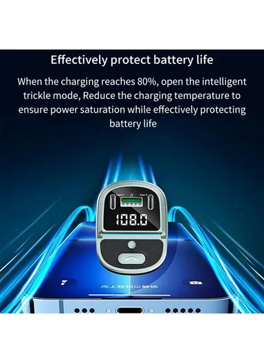 Bluetooth-compatible Car Charger with Voltage Display, MP3 Player, Dual Type-C &amp; USB Charging Adapter GZ07