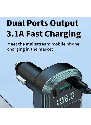 Bluetooth-compatible Car Charger with Voltage Display, MP3 Player, Dual Type-C &amp; USB Charging Adapter GZ07