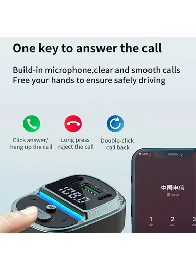 Bluetooth-compatible Car Charger with Voltage Display, MP3 Player, Dual Type-C &amp; USB Charging Adapter GZ07