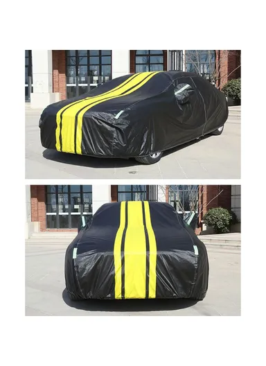Splicing Design Outdoor Car Cover Sun Water Dust Protection Snowproof Aluminum Film Car Tarp Cover - Black+Yellow / YL / (L475 x W190 x H175) cm
