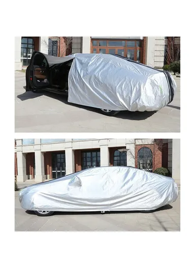 Splicing Design Outdoor Car Cover Sun Water Dust Protection Snowproof Aluminum Film Car Tarp Cover - Black+Silver / 2XL /  (L475 x W180 x H160) cm