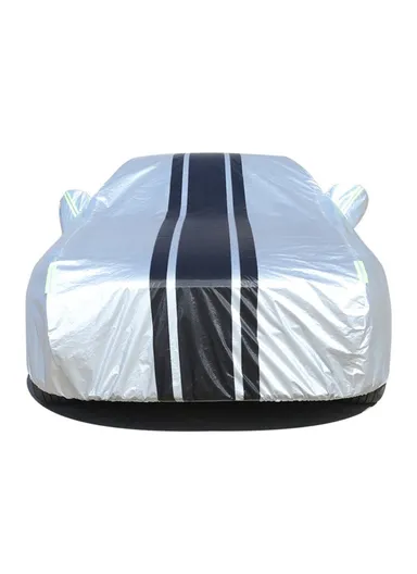 Splicing Design Outdoor Car Cover Sun Water Dust Protection Snowproof Aluminum Film Car Tarp Cover - Black+Silver / 3XL / (L495 x W190 x H150) cm