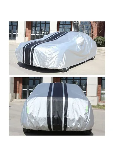 Splicing Design Outdoor Car Cover Sun Water Dust Protection Snowproof Aluminum Film Car Tarp Cover - Black+Silver / YL / (L475 x W190 x H175) cm
