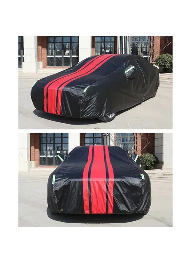 Splicing Design Outdoor Car Cover Sun Water Dust Protection Snowproof Aluminum Film Car Tarp Cover - Black+Red / YL / (L475 x W190 x H175) cm