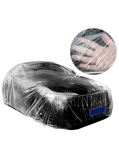 Waterproof Car Cover Disposable PE Automobile Rain Cover with Elastic Band- Size M