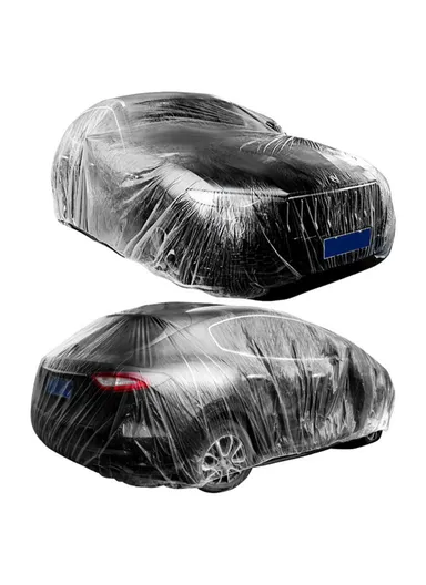 Waterproof Car Cover Disposable PE Automobile Rain Cover with Elastic Band- Size M