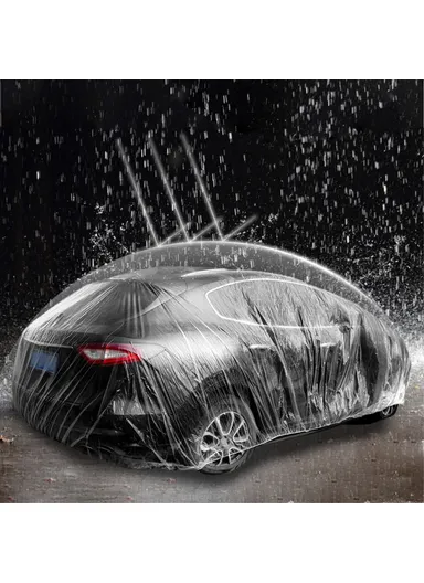 Waterproof Car Cover Disposable PE Automobile Rain Cover with Elastic Band- Size M