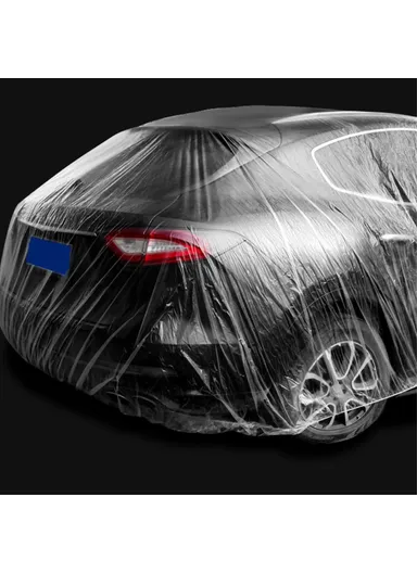 Waterproof Car Cover Disposable PE Automobile Rain Cover with Elastic Band- Size M