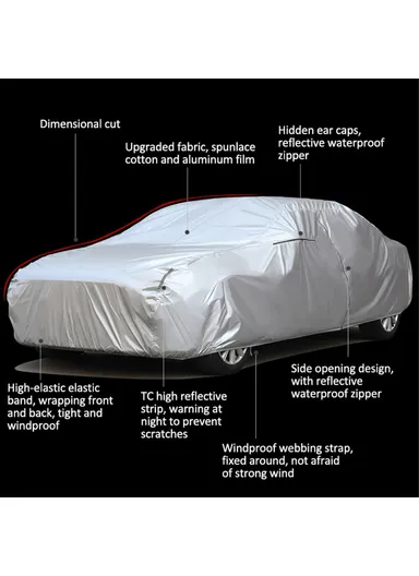 Full Car Cover Outdoor Waterproof All Weather Aluminum Foil Car Cover with Storage Bag - Black / 2XL (L475 x W180 x H160) cm 