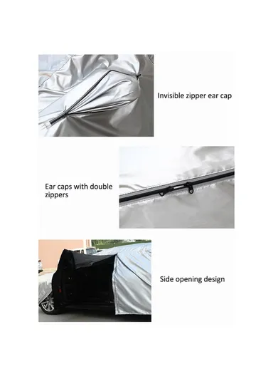Full Car Cover Outdoor Waterproof All Weather Aluminum Foil Car Cover with Storage Bag - Black / 2XL (L475 x W180 x H160) cm 
