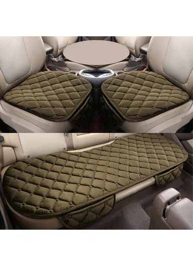 xdg-02 3Pcs / Set Car Front Rear Seat Mat Warm Anti-slip Vehicle Seat Cushions - Blackish Green