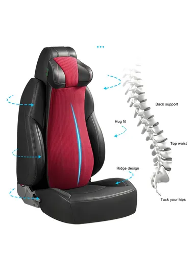 2-in-1 One-piece Fatigue Relief Car Seat Cushion with Electric Massage &amp; Memory Foam Support (W35 x H80)cm LT002 - Black