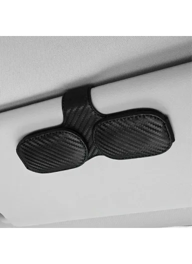 Car Sunglasses Holder Vehicle Visor Clip Magnetic PU Leather Sun Glasses Eyeglass Hanger - Black Carbon Fiber