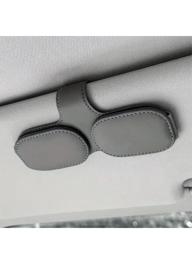 Car Sunglasses Holder Vehicle Visor Clip Magnetic PU Leather Sun Glasses Eyeglass Hanger - Grey