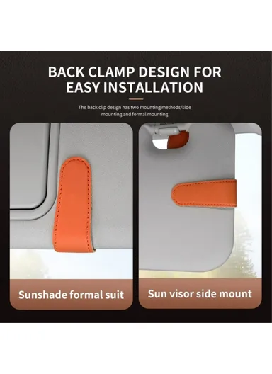 Car Sunglasses Holder Vehicle Visor Clip Magnetic PU Leather Sun Glasses Eyeglass Hanger - Grey