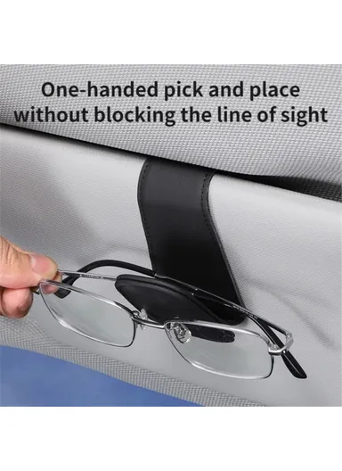 Car Sun Visor Sunglasses Holder Magnetic Microfiber Leather Glasses Eyeglass Hanger for Ticket, Card, Bill - Brown